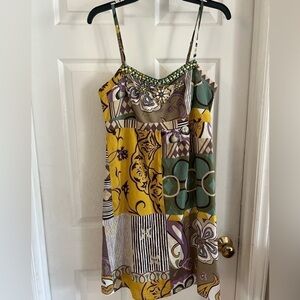 Cabo mini dress,size 8,spaghetti strap, color block,colorful,floral, beaded